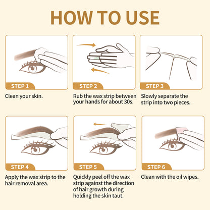 BEAUTY7 Eyebrow Wax Strips – 24 Cold Waxing Strips 6 Soothing Oil Wipes At-Home Brow Shaping, No-Heat Facial Hair Removal for Women, Smooth Results Up to 6 Weeks