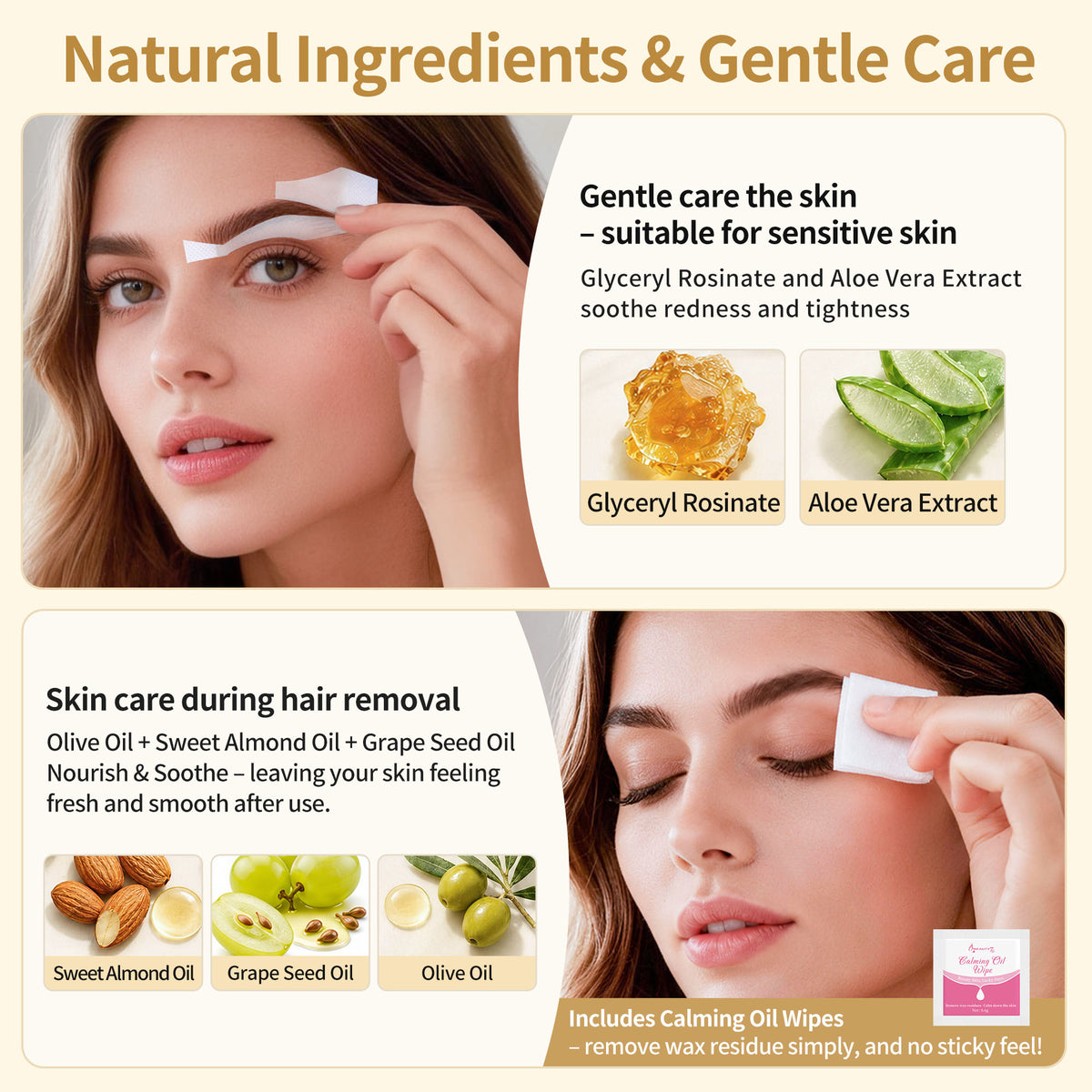 BEAUTY7 Eyebrow Wax Strips - 24 Strips, Pearl Powder & 6 Soothing Oil Wipes. No-Heat Cold Waxing Strips for At-Home Brow Shaping, Facial Hair Removal for Women, Smooth Results Up to 6 Weeks