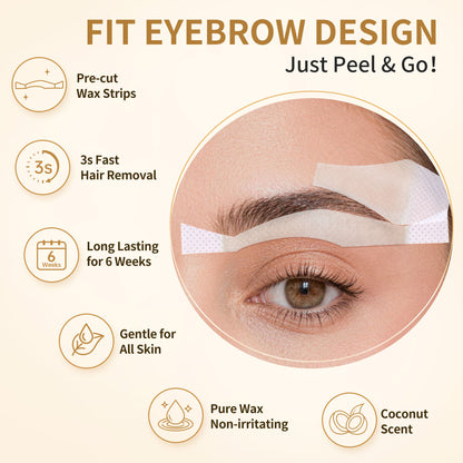 BEAUTY7 Eyebrow Wax Strips - 24 Strips, Pearl Powder & 6 Soothing Oil Wipes. No-Heat Cold Waxing Strips for At-Home Brow Shaping, Facial Hair Removal for Women, Smooth Results Up to 6 Weeks