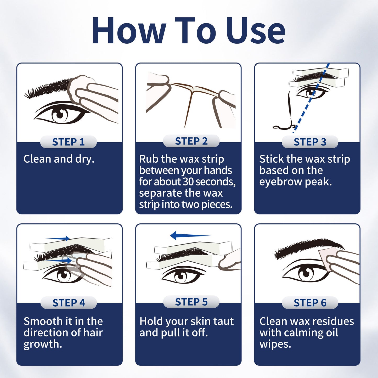 Men's Sword Eyebrow Wax Strips – 24 Pre-Shaped Strips Cold Wax Strips for Tidying Stray Hair, 6 Soothing Oil Wipes, No Heat Needed for At-Home Brow Maintenance