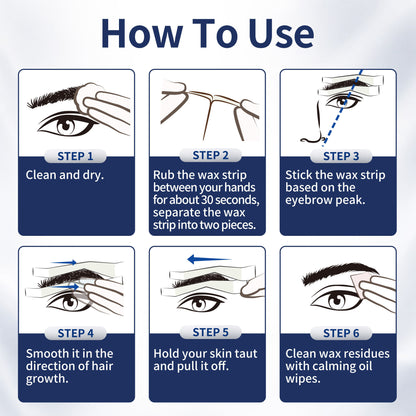 Men's Sword Eyebrow Wax Strips – 24 Pre-Shaped Strips Cold Wax Strips for Tidying Stray Hair, 6 Soothing Oil Wipes, No Heat Needed for At-Home Brow Maintenance