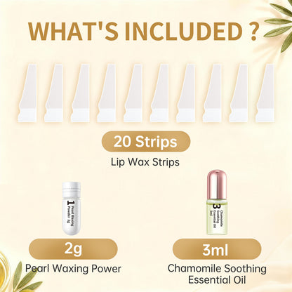 BEAUTY7 Lip Wax Strips, 20 Strips&Pearl Powder& Essential Oil Facial Wax Strips for Upper Lip & Chin –No-Heat Pure Hair Removal, Gentle for All Skin, Smooth Results Up to 6 Weeks