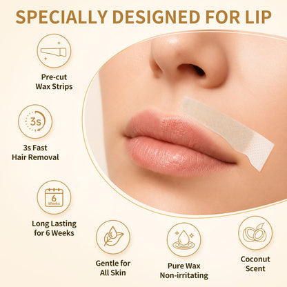 BEAUTY7 Lip Wax Strips, 20 Strips&Pearl Powder& Essential Oil Facial Wax Strips for Upper Lip & Chin –No-Heat Pure Hair Removal, Gentle for All Skin, Smooth Results Up to 6 Weeks