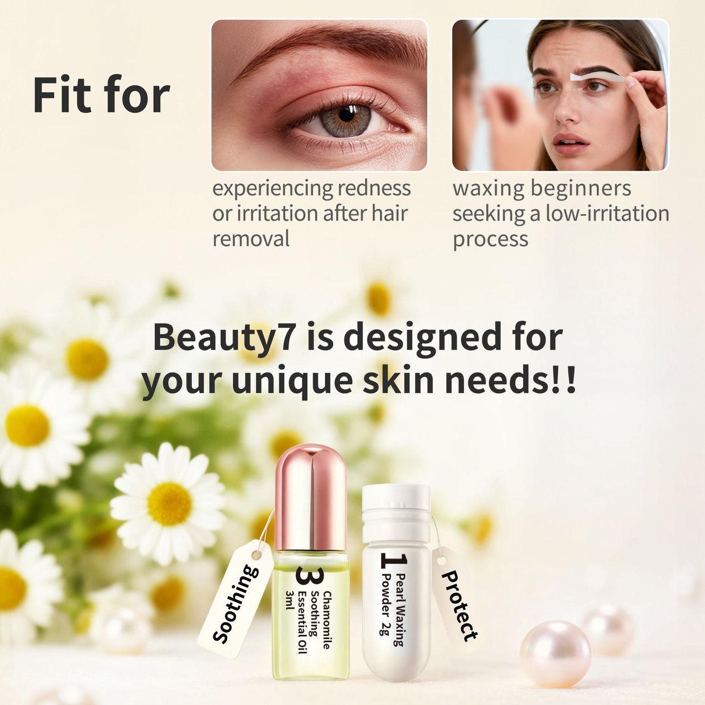 BEAUTY7 Lip Wax Strips, 20 Strips&Pearl Powder& Essential Oil Facial Wax Strips for Upper Lip & Chin –No-Heat Pure Hair Removal, Gentle for All Skin, Smooth Results Up to 6 Weeks