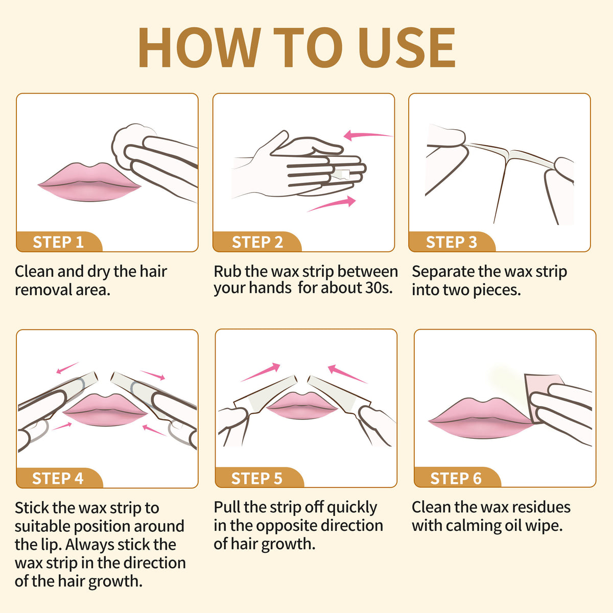 BEAUTY7 Facial Wax Strips for Lip & Chin, 20 Strips& 6 Calming Oil Wipes No-Heat Pure Lip Hair Removal Waxing Strips, Gentle for All Skin, Smooth Results Up to 6 Weeks