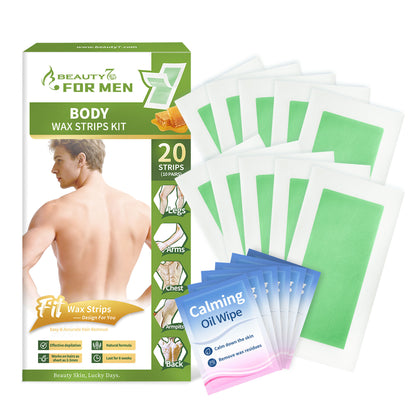 Body Wax Strips for Men, At Home Waxing Kit for Coarse Hair, 20 Counts Body Hair Removal with 6 Calming Oil Wipes, No Heating Required, No Mess, Up to 6 Weeks Smoothness, Ready to Use