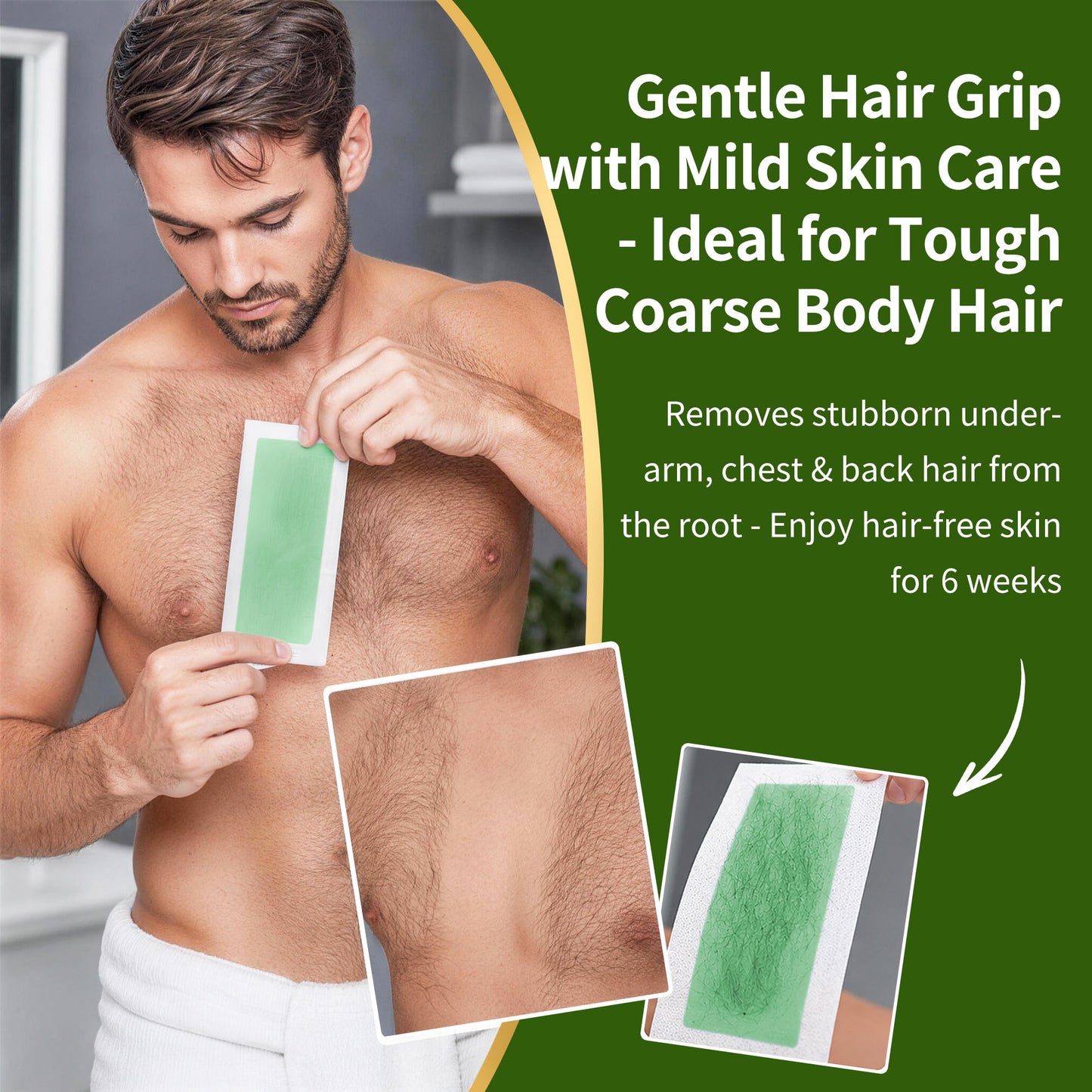 Body Wax Strips for Men, At Home Waxing Kit for Coarse Hair, 20 Counts Body Hair Removal with 6 Calming Oil Wipes, No Heating Required, No Mess, Up to 6 Weeks Smoothness, Ready to Use
