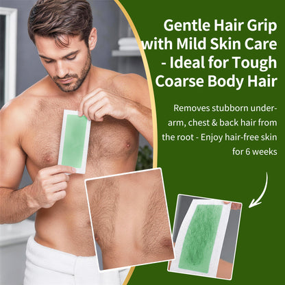Body Wax Strips for Men, At Home Waxing Kit for Coarse Hair, 20 Counts Body Hair Removal with 6 Calming Oil Wipes, No Heating Required, No Mess, Up to 6 Weeks Smoothness, Ready to Use