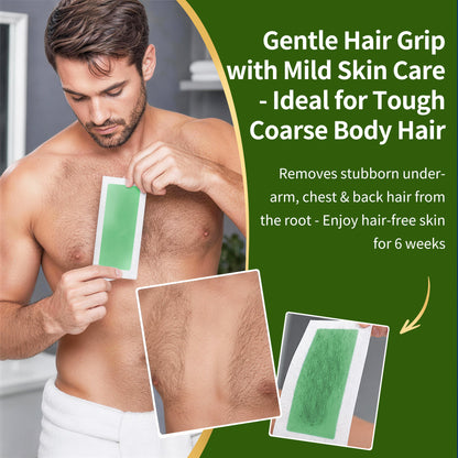 Body Wax Strips for Men, At Home Waxing Kit for Coarse Hair, 40 Couts Body Hair Removal with 10 Calming Oil Wipes, No Heating Required, No Mess, Up to 6 Weeks Smoothness, Ready to Use