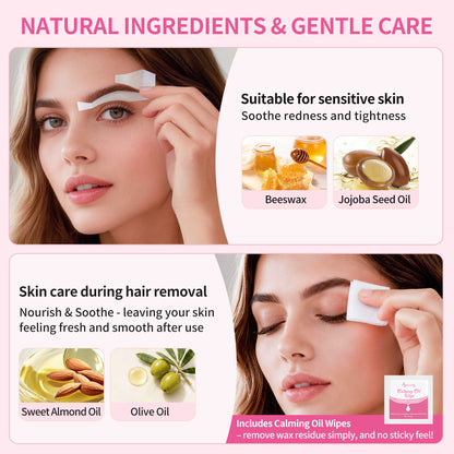 BEAUTY7 Pre-Cut Facial Wax Strips Trial Kit, 8 Strips&1 Calming Oil Wipes Ready to Use Eyebrow& Lip Hair Removal– No Heat, for Sensitive Skin