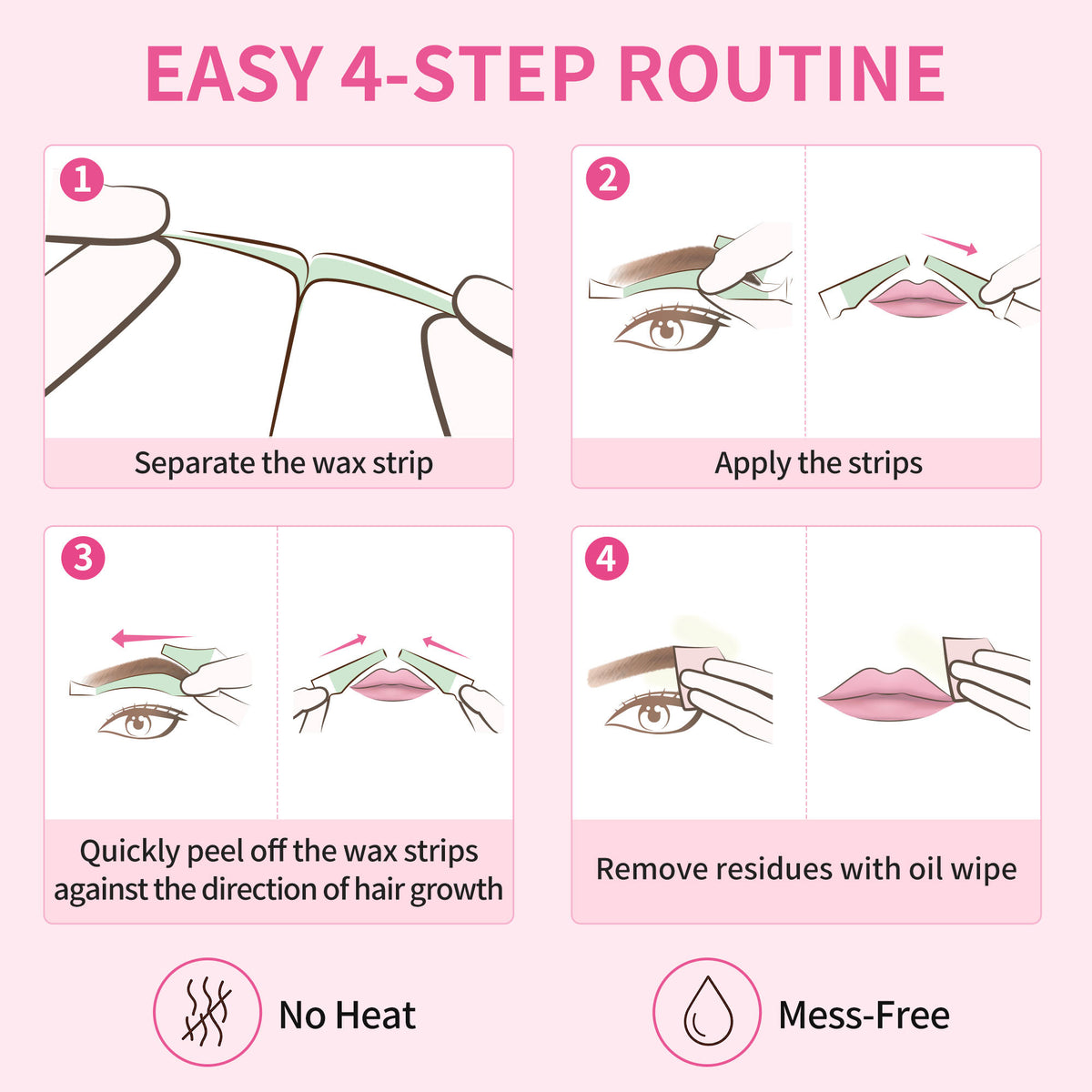 BEAUTY7 Pre-Cut Facial Wax Strips Trial Kit, 8 Strips&1 Calming Oil Wipes Ready to Use Eyebrow& Lip Hair Removal– No Heat, for Sensitive Skin