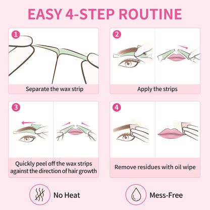 BEAUTY7 Pre-Cut Facial Wax Strips Trial Kit, 8 Strips&1 Calming Oil Wipes Ready to Use Eyebrow& Lip Hair Removal– No Heat, for Sensitive Skin