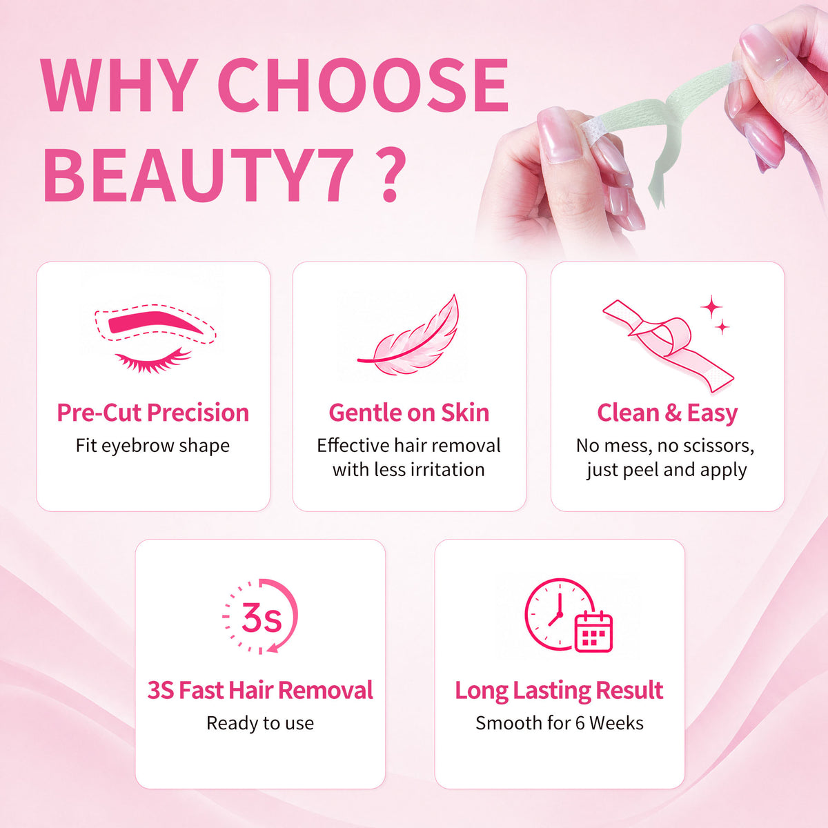 BEAUTY7 Pre-Cut Facial Wax Strips Trial Kit, 8 Strips&1 Calming Oil Wipes Ready to Use Eyebrow& Lip Hair Removal– No Heat, for Sensitive Skin