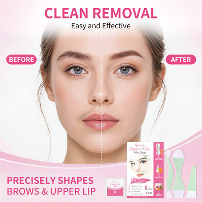 BEAUTY7 Pre-Cut Facial Wax Strips Trial Kit, 8 Strips&1 Calming Oil Wipes Ready to Use Eyebrow& Lip Hair Removal– No Heat, for Sensitive Skin