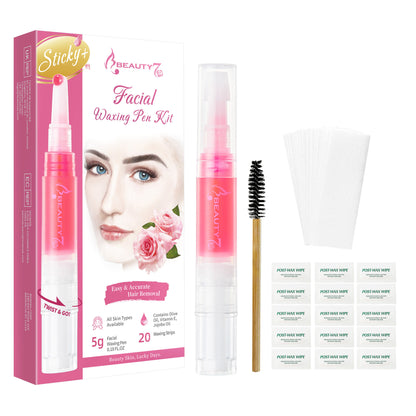 Beauty7 Sticky Eyebrow Wax Kit, Face Waxing Kit, Facial Hair Removal for Upper Lip Cheeks Chin, Eyebrow Shaper Wax Kit, Waxing Strips for All Skin Type for Women