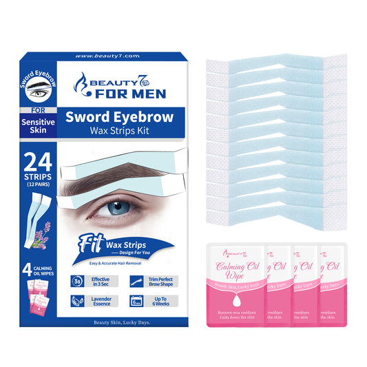 Beauty7 Men's Sword Eyebrow Wax Strips Facial Wax Strips 24 Strips for Sensitive Skin Types for Men