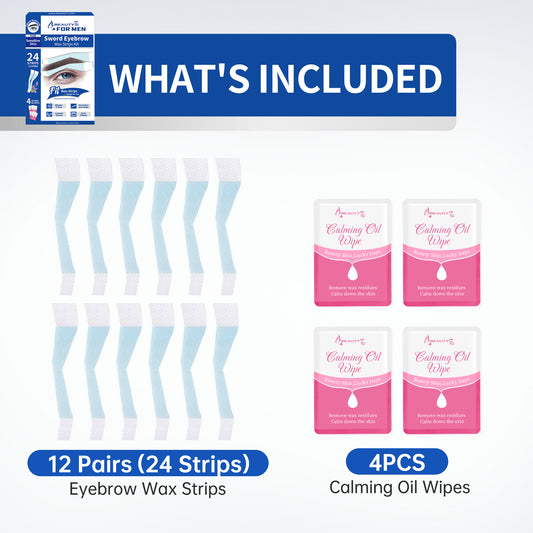 Beauty7 Men's Sword Eyebrow Wax Strips Facial Wax Strips 24 Strips for Sensitive Skin Types for Men