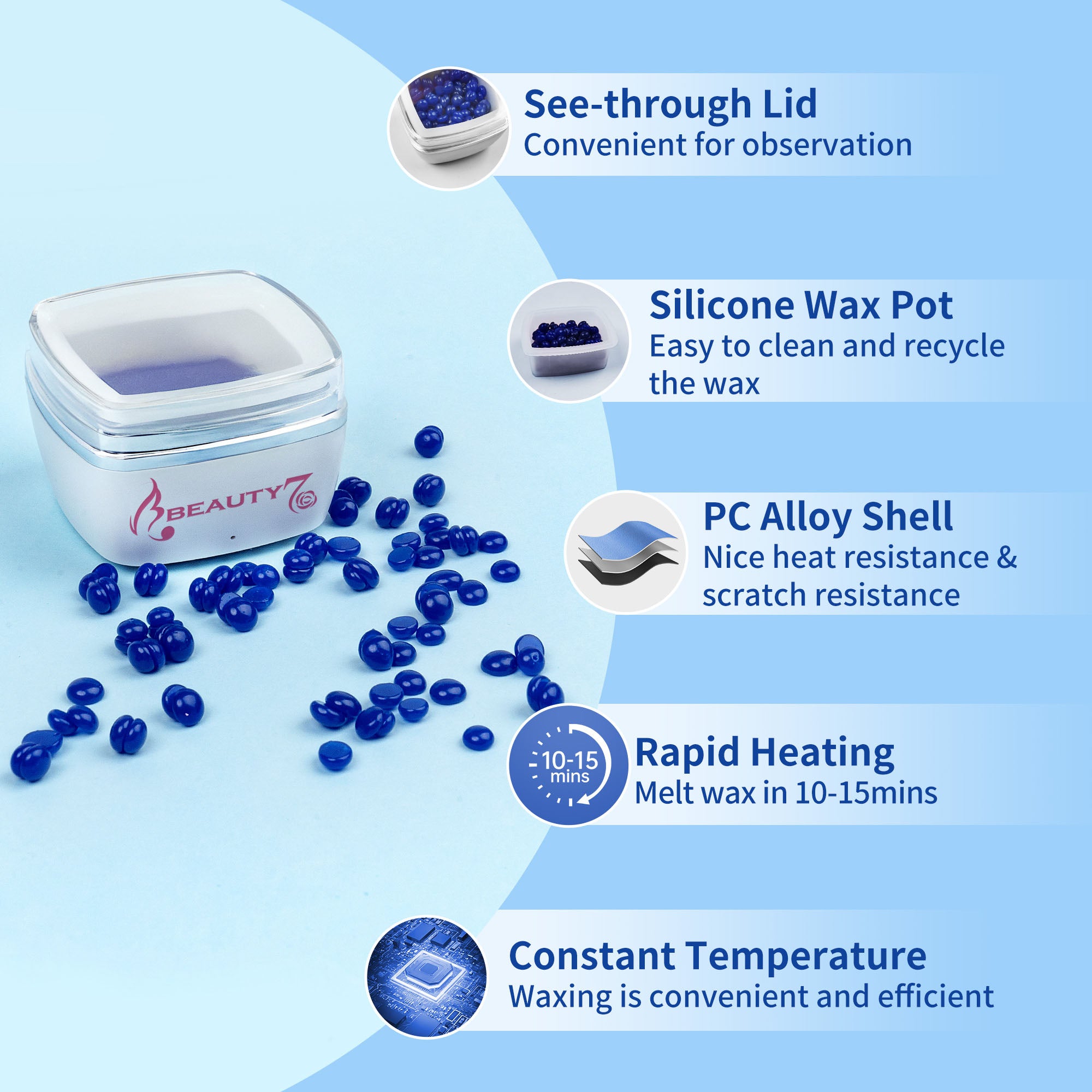 Beauty7 Nose Wax Kit, Ear Nose Waxing Kit for Women and Men, Portable Wax Warmer for Facical Hair Removal, USB Rapid Heating, 100g Waxing Beads, 10 Applicators, 10 Mustache Patches, 5 Calming Oil Wips