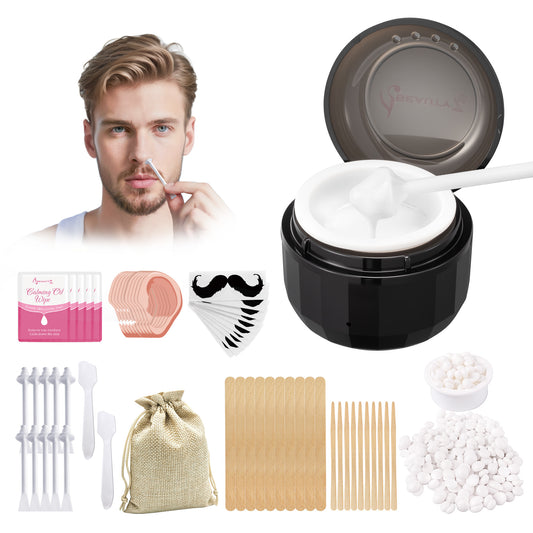 Beauty7 Nose Wax Kit, Face Ear Nose Hair Removal Kit for Men and Women, 100g Waxing Beads, Portable Wax Heater, 32 Applicators, USB-C Heating, Reusable Silicone Pot