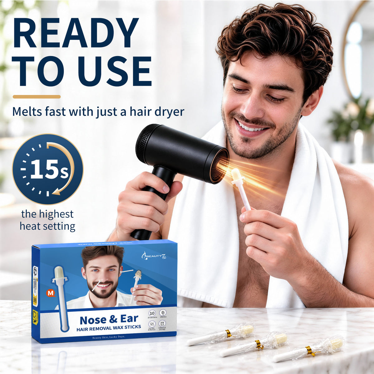 Beauty7 Nose Wax Sticks, Ear Wax Kit, M Size, 10 Counts