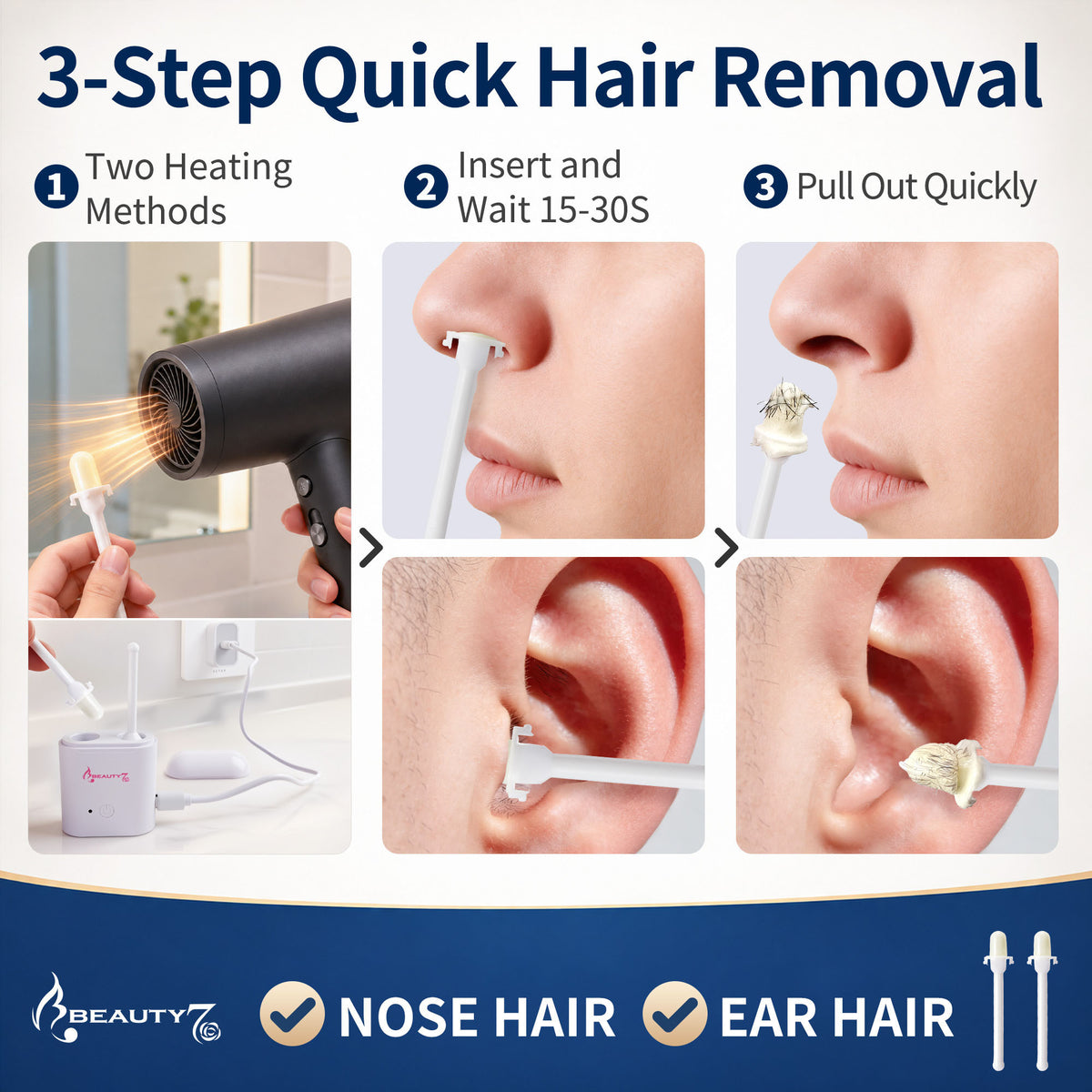 Beauty7 Nose Wax Sticks, Ear Wax Kit, M Size, 10 Counts
