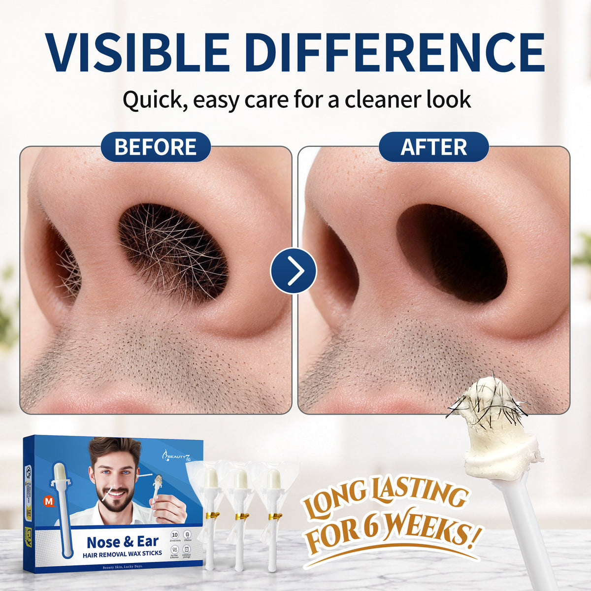 Beauty7 Nose Wax Sticks, Ear Wax Kit, M Size, 10 Counts