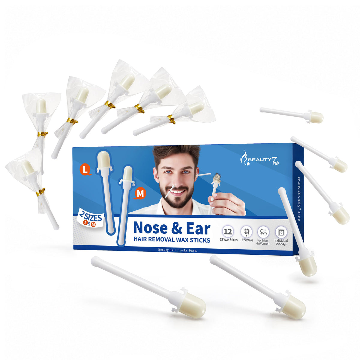 Beauty7 Nose Wax Sticks, Ear Wax Kit, M & L Size, 12 Counts