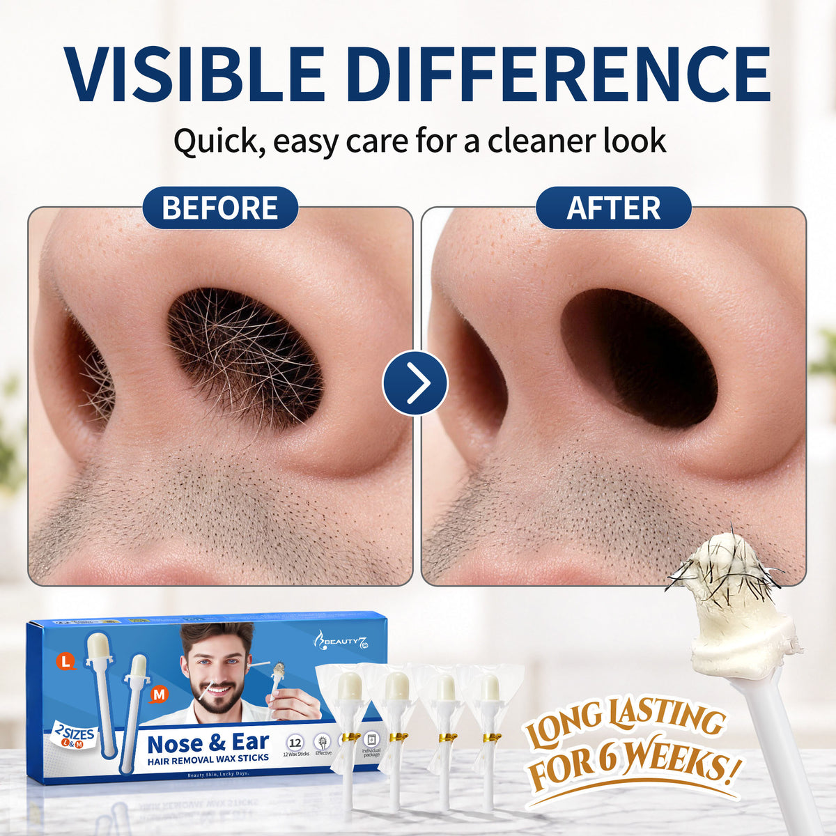 Beauty7 Nose Wax Sticks, Ear Wax Kit, M & L Size, 12 Counts