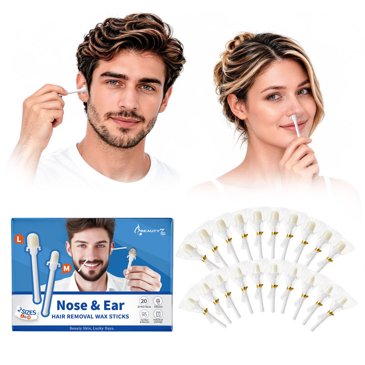 Beauty7 Nose Wax Sticks, Ear Wax Kit, M & L Size, 20 Counts