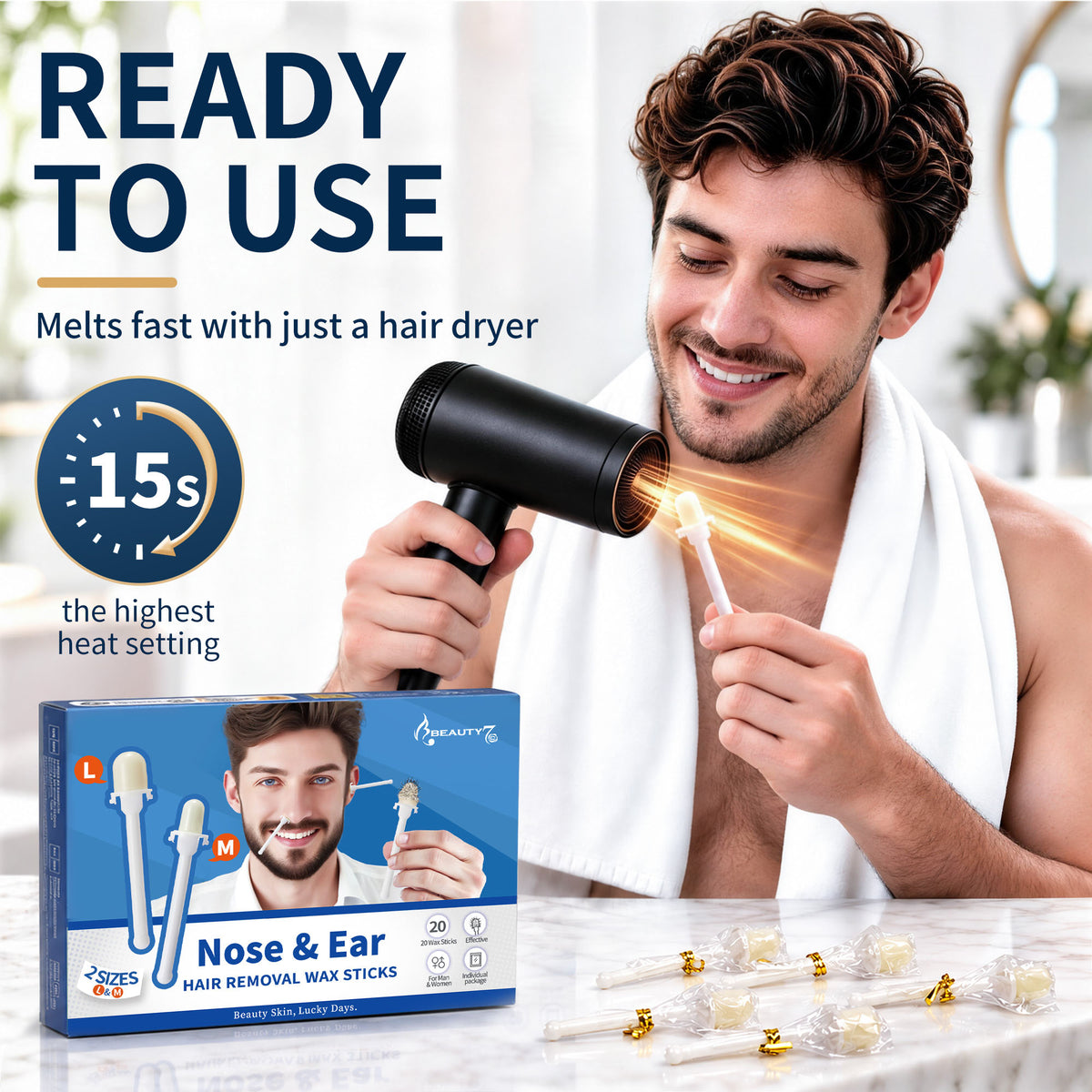 Beauty7 Nose Wax Sticks, Ear Wax Kit, M & L Size, 20 Counts