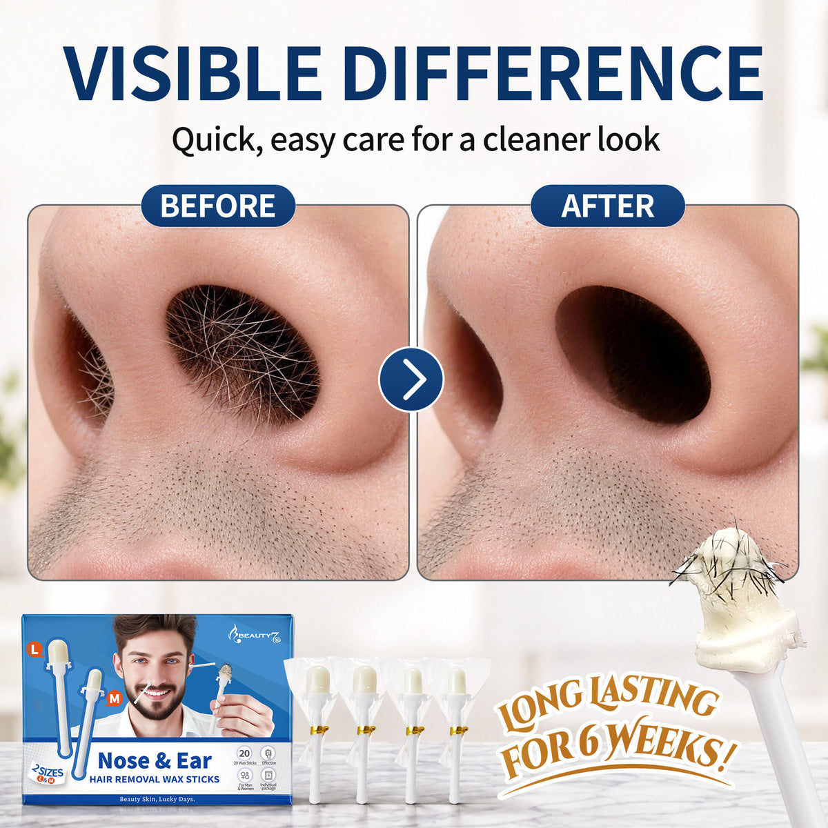 Beauty7 Nose Wax Sticks, Ear Wax Kit, M & L Size, 20 Counts