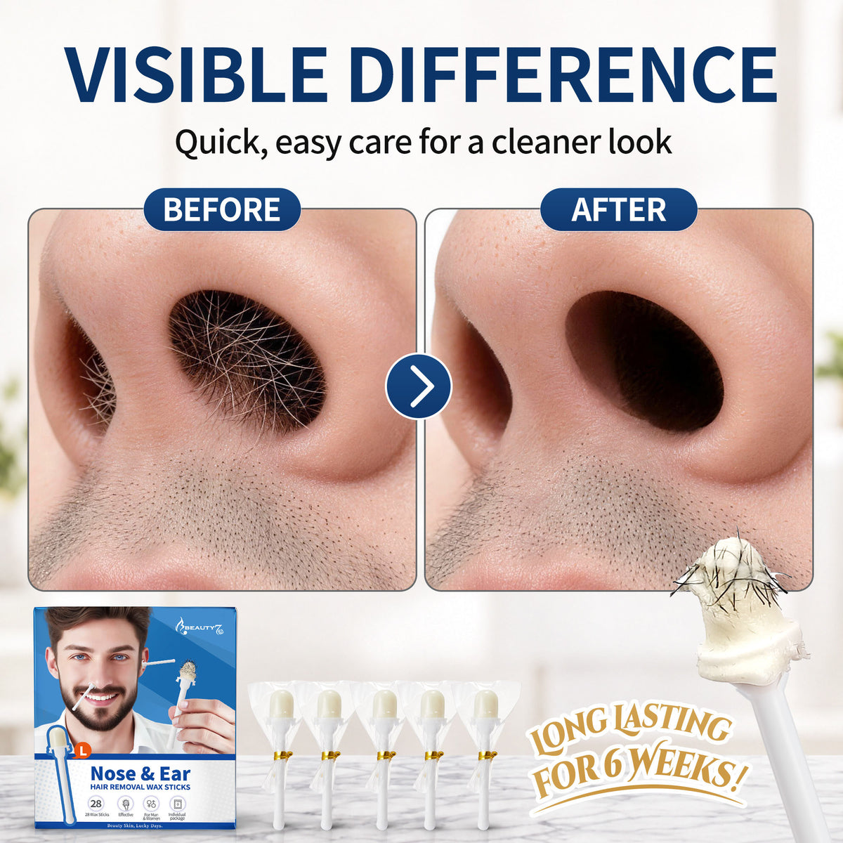 Beauty7 Nose Wax Sticks, Ear Wax Kit, L Size, 28 Counts