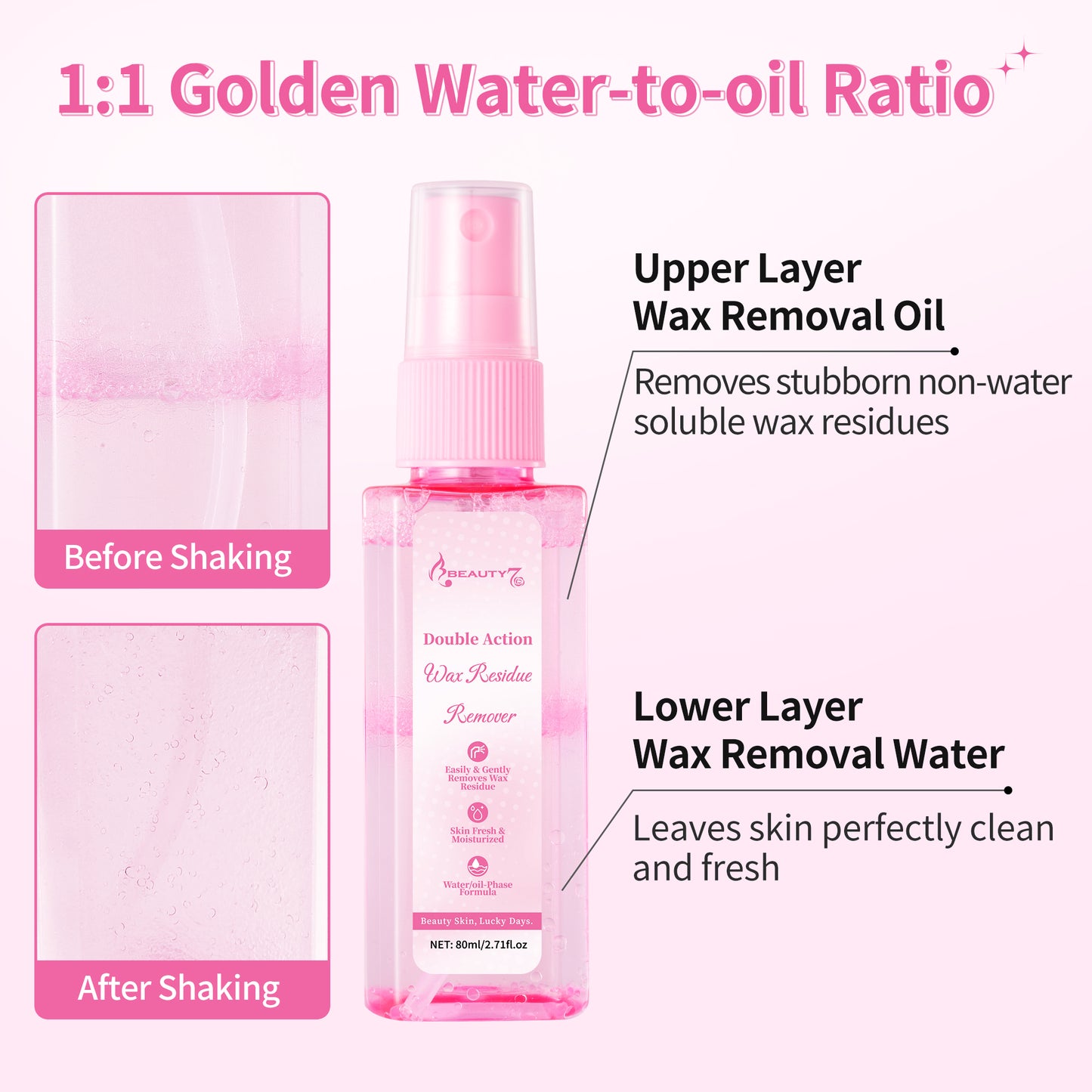 Beauty7 Post Wax Residue Remover, Post Wax Oil, After Waxing Spray, Easy& Gently Hair Remover Waxing, After Waxing Care Product 2.71 oz/ 80ml