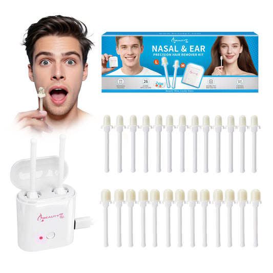 Beauty7 Nasal & Ear Hair Remover Kit, Gentle Waxing Kit for Men & Women, At Home Nose Ear Hair Removal, Long Lasting Up to 6 Weeks,Double Pot Wax Heater, USB Type‑C Powered.