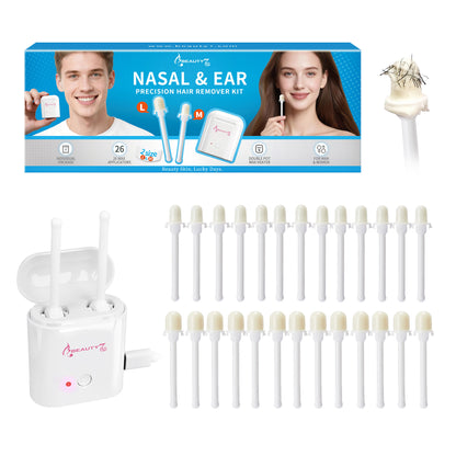 Beauty7 Nasal & Ear Hair Remover Kit, Gentle Waxing Kit for Men & Women, At Home Nose Ear Hair Removal, Long Lasting Up to 6 Weeks,Double Pot Wax Heater, USB Type‑C Powered.