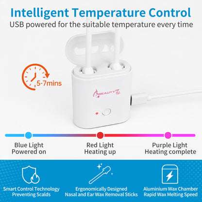 Beauty7 Nasal & Ear Hair Remover Kit, Gentle Waxing Kit for Men & Women, At Home Nose Ear Hair Removal, Long Lasting Up to 6 Weeks,Double Pot Wax Heater, USB Type‑C Powered.