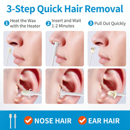 Beauty7 Nasal & Ear Hair Remover Kit, Gentle Waxing Kit for Men & Women, At Home Nose Ear Hair Removal, Long Lasting Up to 6 Weeks,Double Pot Wax Heater, USB Type‑C Powered.