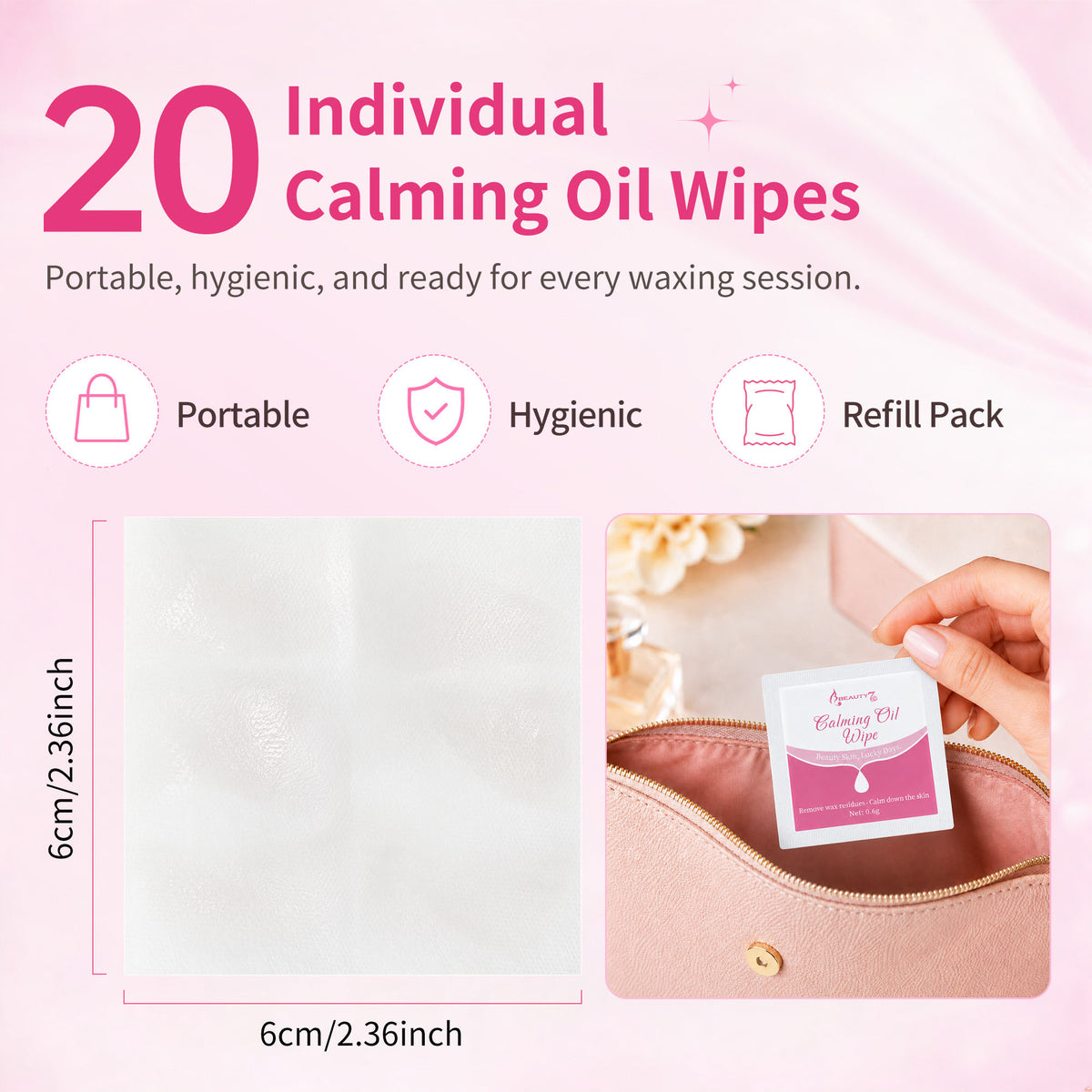 Beauty7 Post Wax Calming Oil Wipes – 20 Individually Wrapped Packets Soothing Cleansing Cloths to Remove Wax Residue, Post Waxing Cleanser at Home Use