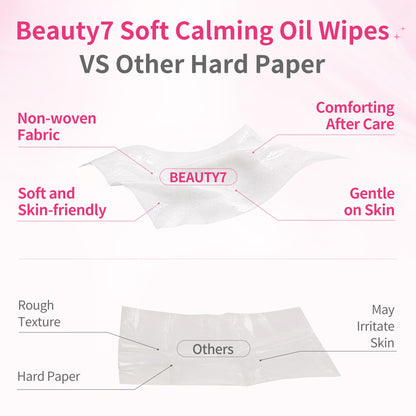 Beauty7 Post Wax Calming Oil Wipes – 20 Individually Wrapped Packets Soothing Cleansing Cloths to Remove Wax Residue, Post Waxing Cleanser at Home Use