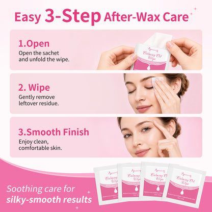 Beauty7 Post Wax Calming Oil Wipes – 20 Individually Wrapped Packets Soothing Cleansing Cloths to Remove Wax Residue, Post Waxing Cleanser at Home Use