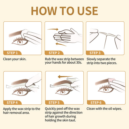 BEAUTY7 High-arched Eyebrow Wax Strips – 24 Strips 6 Soothing Oil Wipes At-Home Brow Shaping, No-Heat Facial Hair Removal for Women, Smooth Results Up to 6 Weeks
