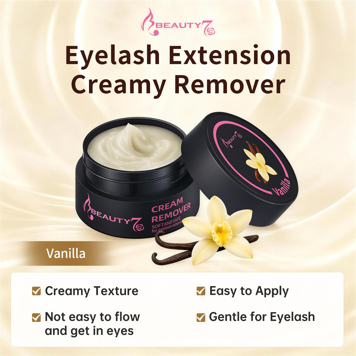 Beauty7 Vanilla Scent Eyelash Extension Remover Cream, Non-irritating 5g, Hypoallergenic Lash Adhesive Remover