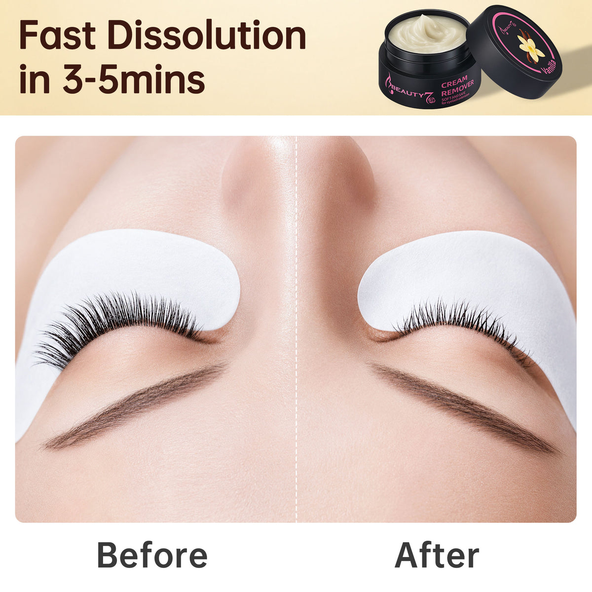 Beauty7 Vanilla Scent Eyelash Extension Remover Cream, Non-irritating 5g, Hypoallergenic Lash Adhesive Remover