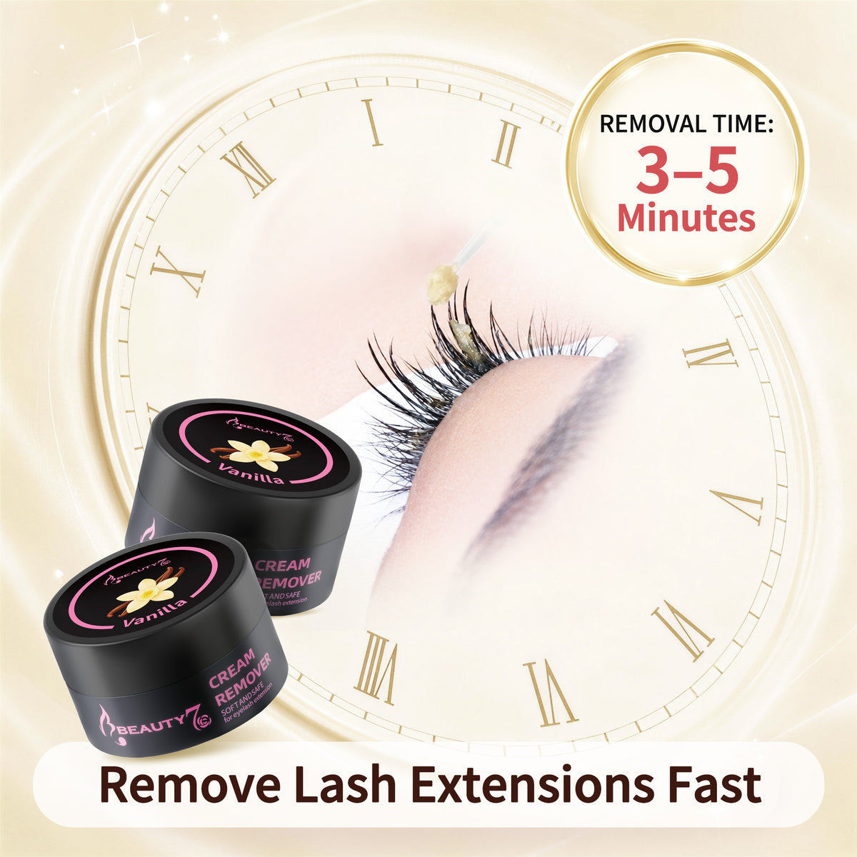 Beauty7 Vanilla Scent Eyelash Extension Remover Cream, Non-irritating 5g, Hypoallergenic Lash Adhesive Remover