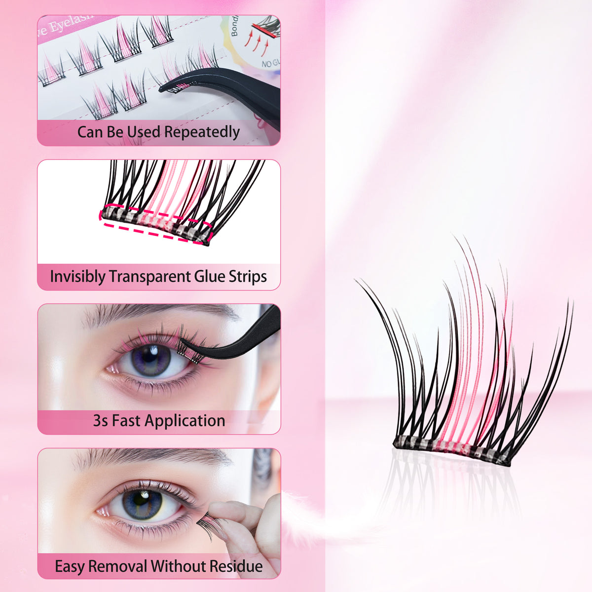 Beauty7 Self Adhesive Eyelashes 114pcs Lash Clusters 3 Colors Press On Eyelash