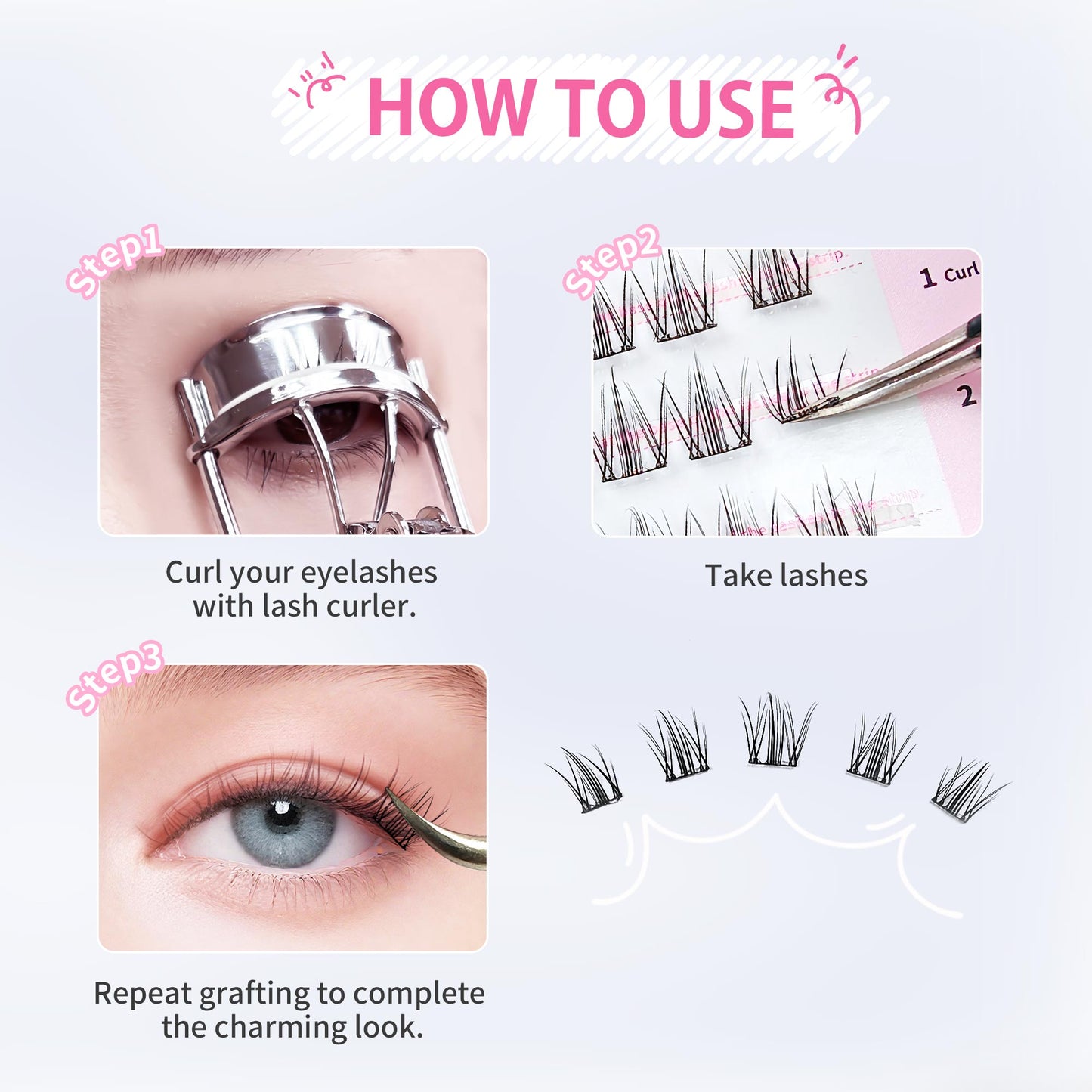 Beauty7 Self Adhesive Eyelashes 40pcs DIY Lash Clusters Press On Self Stick Lashes Reusable Self-adhesive Eyelash Clusters 1 Step Lashes Pre Glued Cluster Lashes (Camellia)