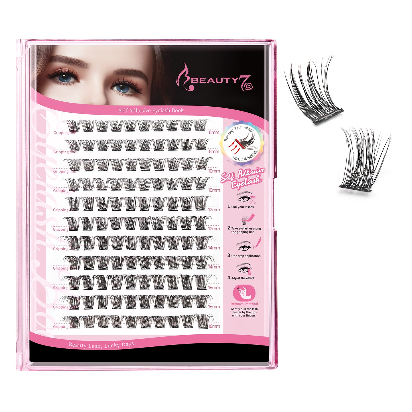 Beauty7 Self Adhesive Eyelashes, No Glue Needed, Self Adhesive Lash Clusters, Pre-Glued Eyelashes, Reusable Eyelash Clusters, D Curl 110pcs Clusters DIY Lash Extension (110pcs)