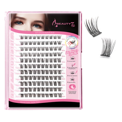 Beauty7 Self Adhesive Eyelashes, No Glue Needed, Self Adhesive Lash Clusters, Pre-Glued Eyelashes, Reusable Eyelash Clusters, D Curl 110pcs Clusters DIY Lash Extension (110pcs)