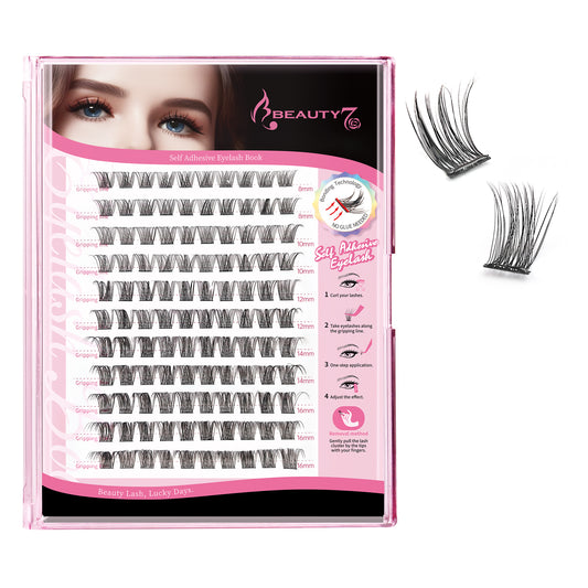 Beauty7 Self Adhesive Eyelashes, No Glue Needed, Self Adhesive Lash Clusters, Pre-Glued Eyelashes, Reusable Eyelash Clusters, D Curl 110pcs Clusters DIY Lash Extension (110pcs)