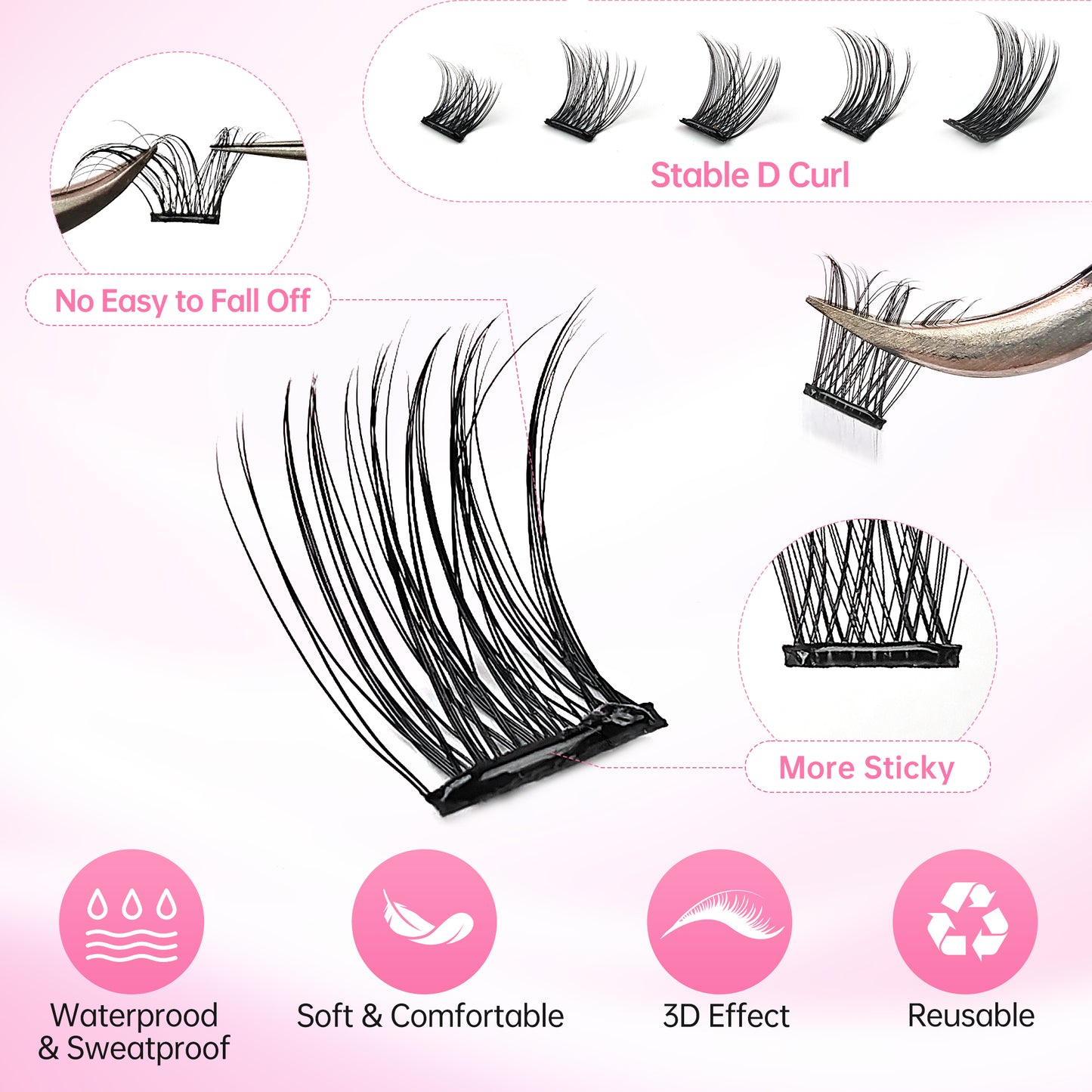 Beauty7 Self Adhesive Eyelashes, No Glue Needed, Self Adhesive Lash Clusters, Pre-Glued Eyelashes, Reusable Eyelash Clusters, D Curl 110pcs Clusters DIY Lash Extension (110pcs)